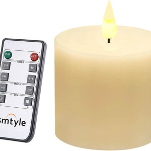 smtyle Vela sin llama con pilar de cera real de 3 x 3 pulgadas con control remoto de 10 teclas y sincronización de ciclismo marfil smtyle Vela sin llama con pilar de cera real de 3 x 3 pulgadas con control remoto de 10 teclas y sincronización de ciclismo marfil