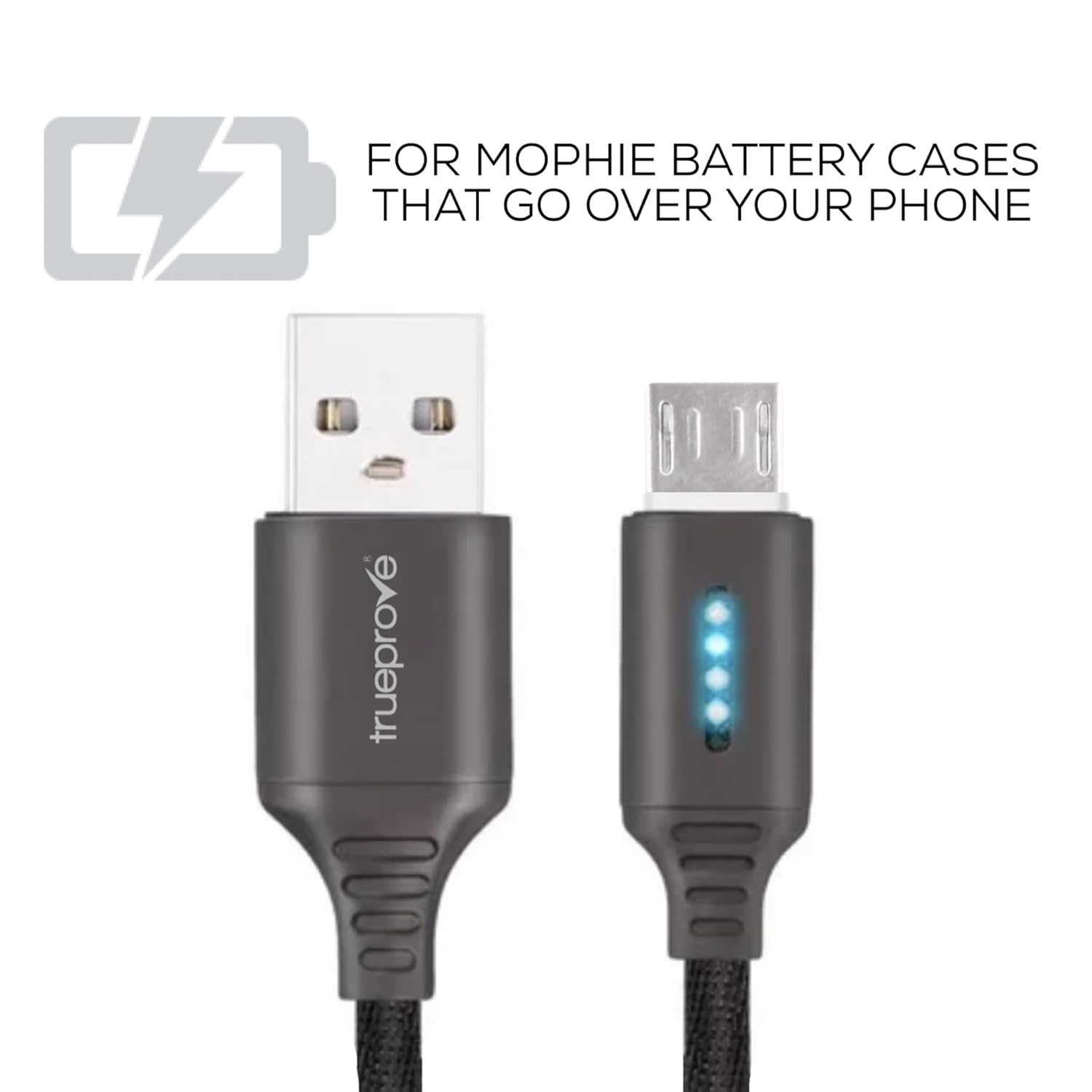 Pro Micro USB para Mophie batería estuches de carga inteligente LED Sync Data Cord (carga respiratoria) para helio, aire y espacio fundas para