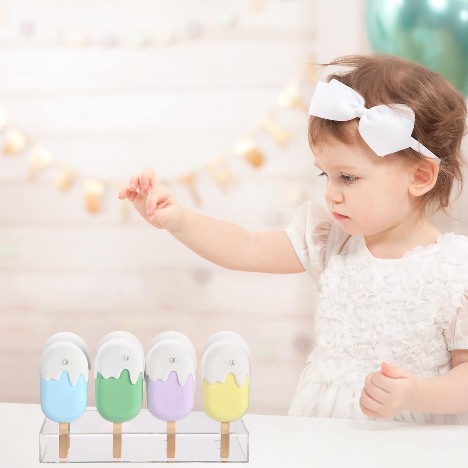 Gejoy 2 piezas de soporte de acrílico para tartas, soporte reutilizable para tartas, soporte transparente para paletas y 100 palitos de helado de