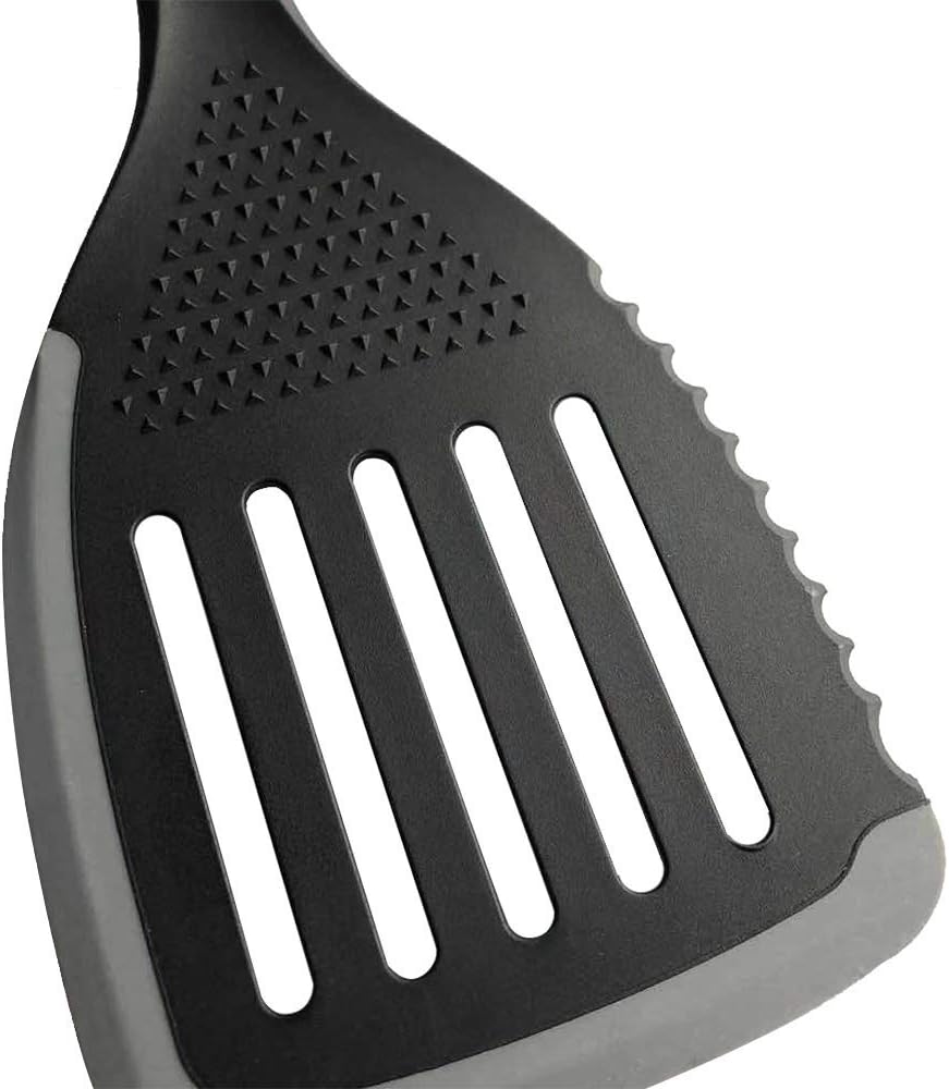 EZ KITCHEN Gadgets de cocina de silicona ranurada Turner multifuncional resistente al calor Nylon utensilios de cocina con borde de silicona, gris y