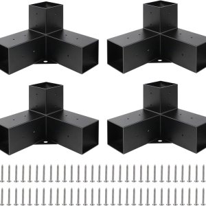 4 x 4 (real 3.5 x 3.5 pulgadas) soportes de extensión de esquina de pérgolas de 3 vías, soporte de pérgola de aluminio con recubrimiento de polvo 4 x 4 (real 3.5 x 3.5 pulgadas) soportes de extensión de esquina de pérgolas de 3 vías, soporte de pérgola de aluminio con recubrimiento de polvo