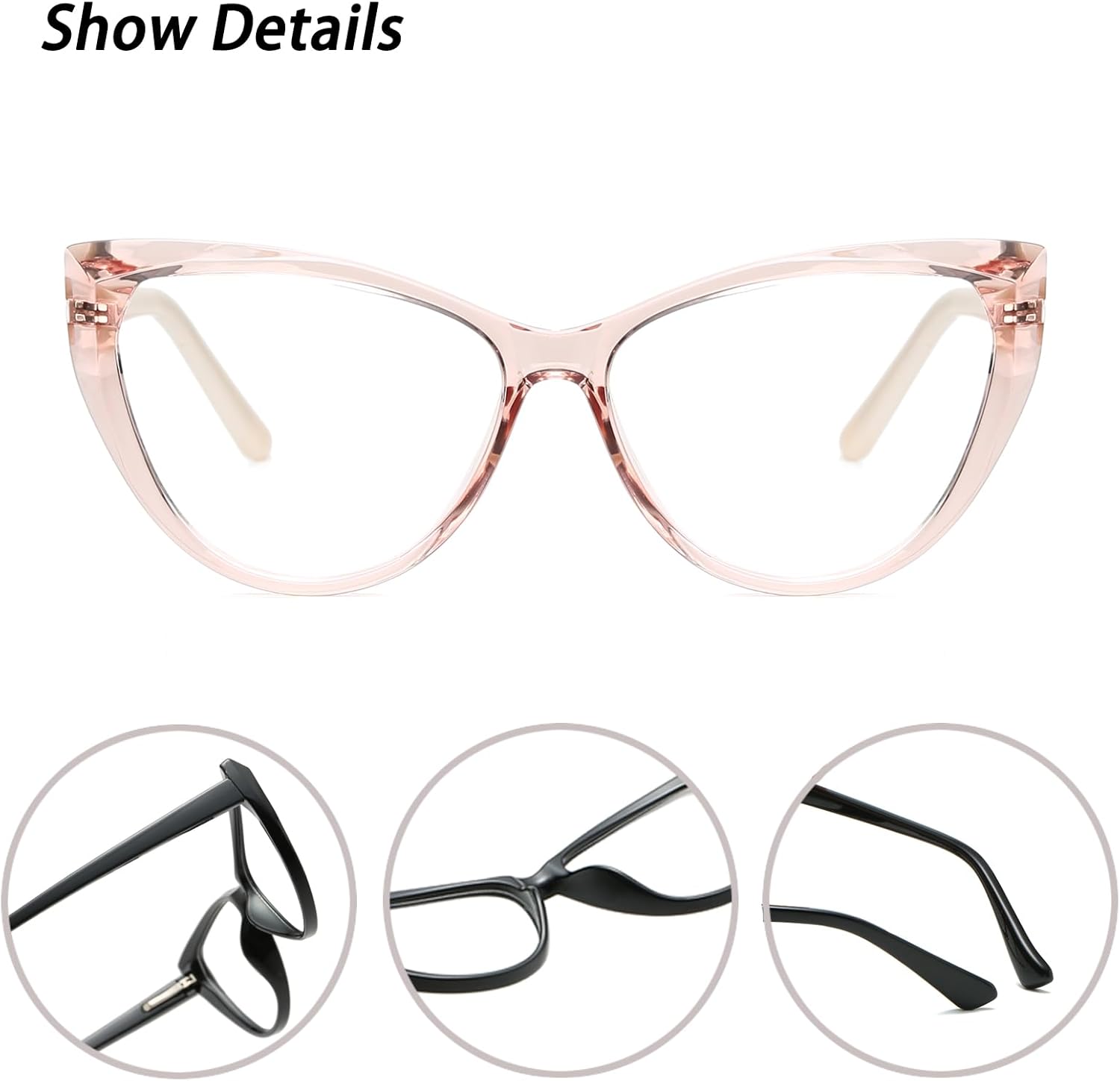 QECEPEI Gafas de luz azul Cateye – Lentes falsos para mujer, antifatiga ocular, lentes transparentes
