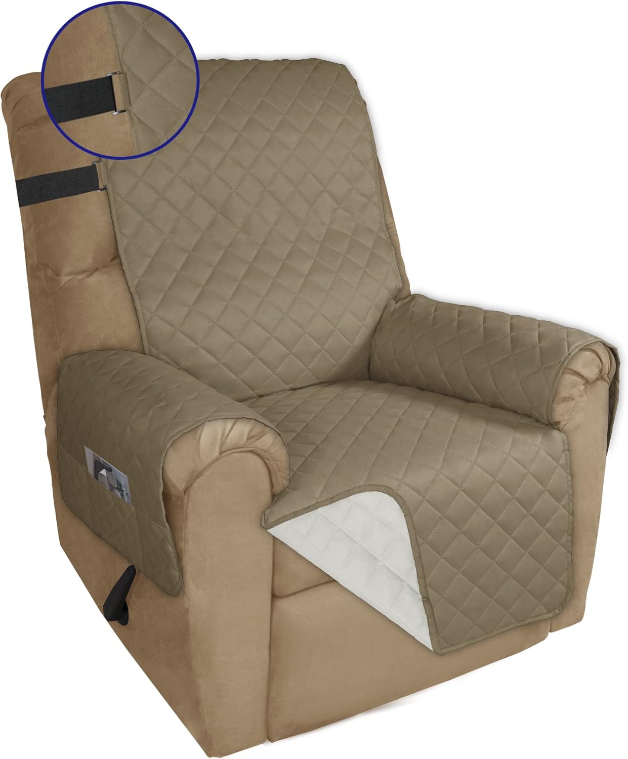 PureFit Funda de sofá reversible resistente al agua, lavable a máquina, con correa ajustable, para perros, mascotas (reclinable, beigemarfil)