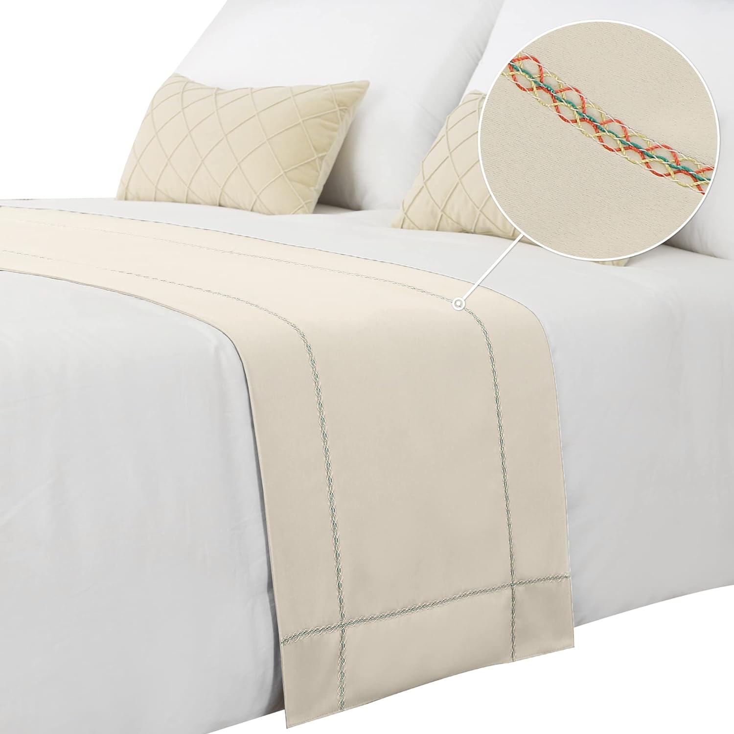 JADE POKE Camino de cama de 102.4 x 19.7 in para cama King, mantas para pie de cama, color beige, camino de cama, bufandas para dormitorio, hotel,