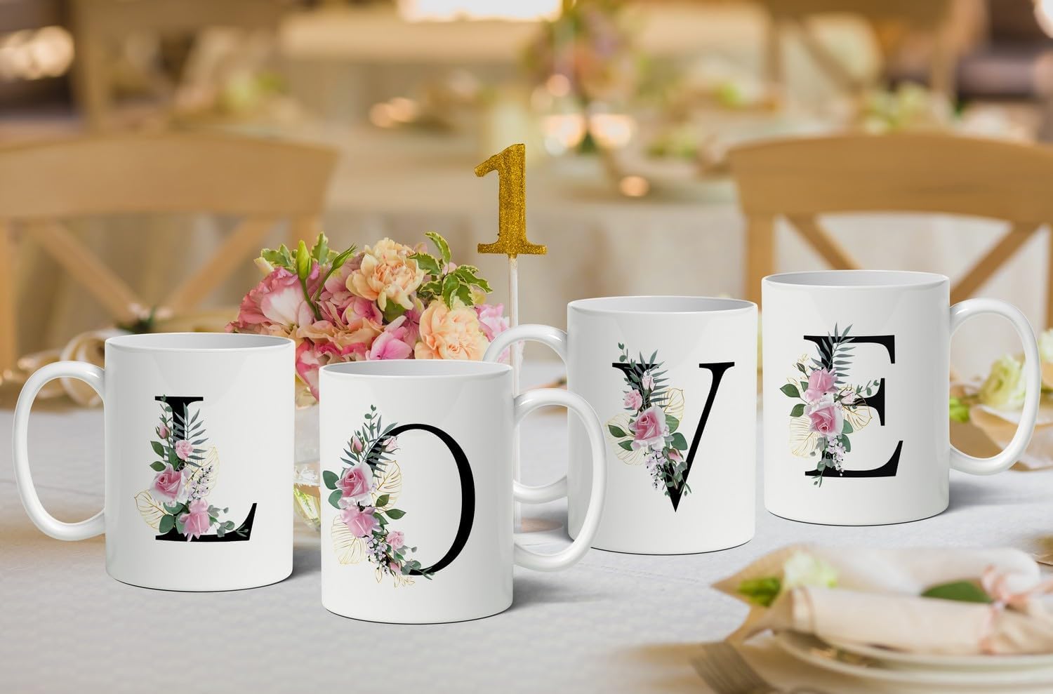 Retreez Ramo botánico floral inicial A-Z con monograma del alfabeto, taza de café de cerámica de 11 onzas  Agradecimiento agradecimiento, boda,