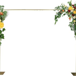 Sistema de soporte de fondo de arco de boda de metal grande, kit de tubo profesional resistente para telón de fondo con base de acero (dorado de 4.9 Sistema de soporte de fondo de arco de boda de metal grande, kit de tubo profesional resistente para telón de fondo con base de acero (dorado de 4.9