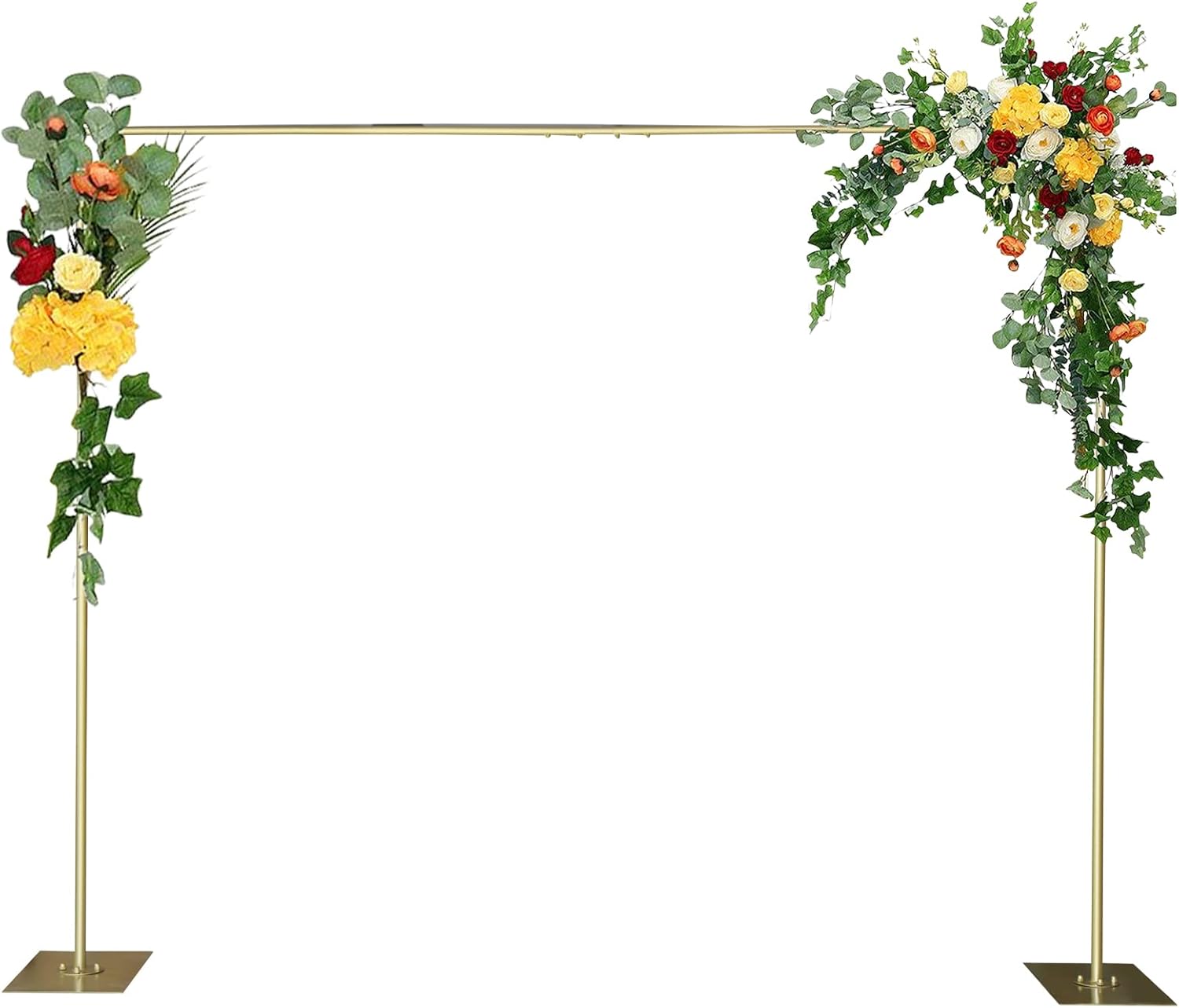 Sistema de soporte de fondo de arco de boda de metal grande, kit de tubo profesional resistente para telón de fondo con base de acero (dorado de 4.9