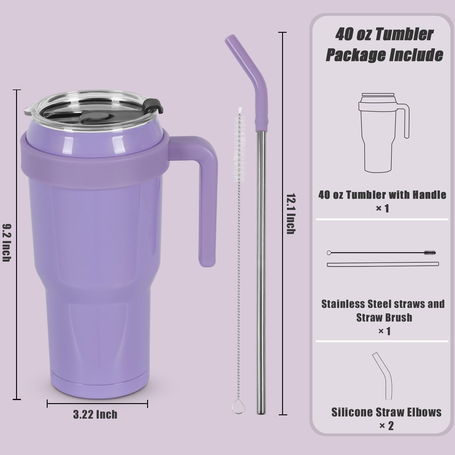 Vaso de 40 onzas con asa y pajilla, taza de acero inoxidable con doble aislamiento con asa, taza de café de viaje de 40 onzas con tapa a prueba de