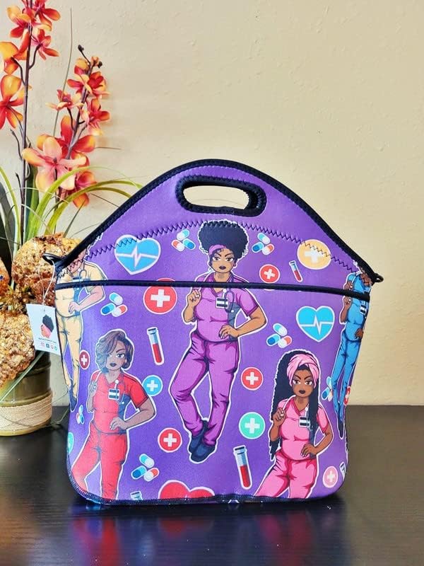 Reflections By Zana Bolso grande del almuerzo de las mujeres afroamericanas del neopreno púrpura con la correa ajustable del hombro