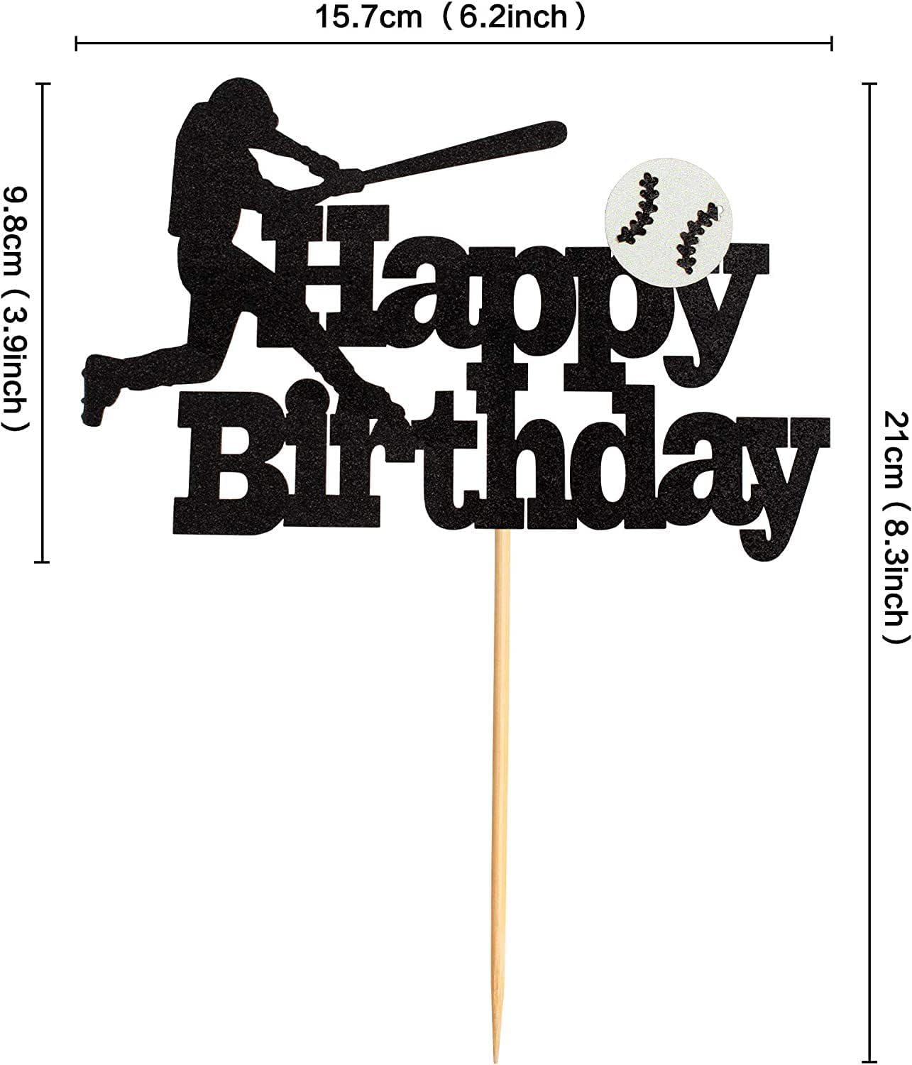 Juego de 8 decoraciones de pastel de béisbol con texto en inglés “Happy Birthday”, decoración de pastel de béisbol y softbol para temática