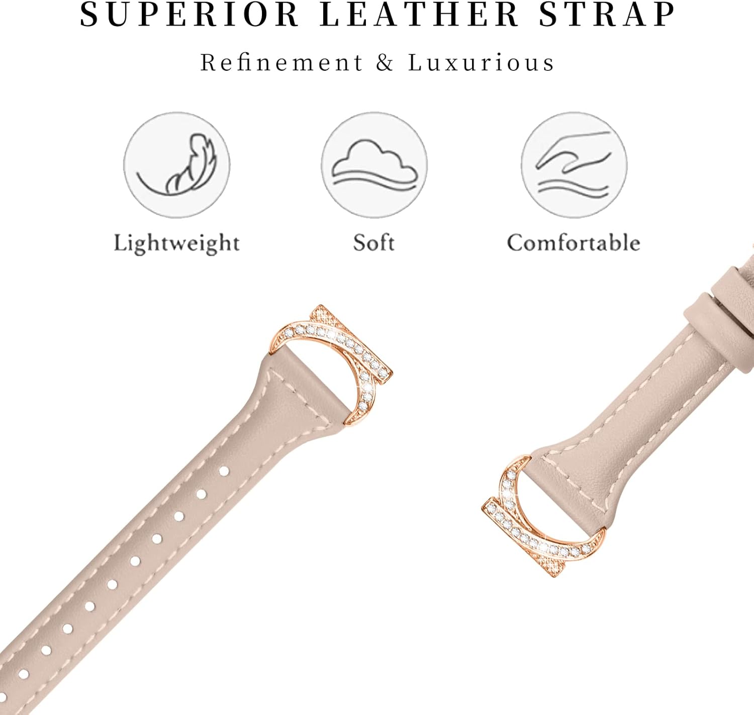 Genuine Leather Bands Compatible for Samsung Galaxy Watch 654 40mm 44mm, 5 Pro, Watch 64 Classic 43mm 47mm 42mm 46mm, Horn-shaped Diamond Metal