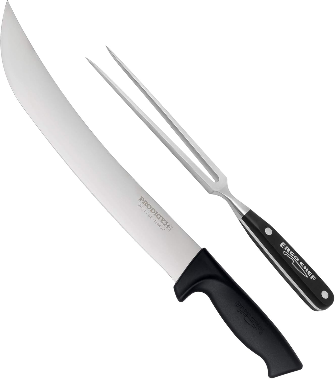 Ergo Chef Prodigy – Cuchillo de corte curvado de 12 pulgadas y tenedor de tallado Pro Series, 12 pulgadas y 8 pulgadas