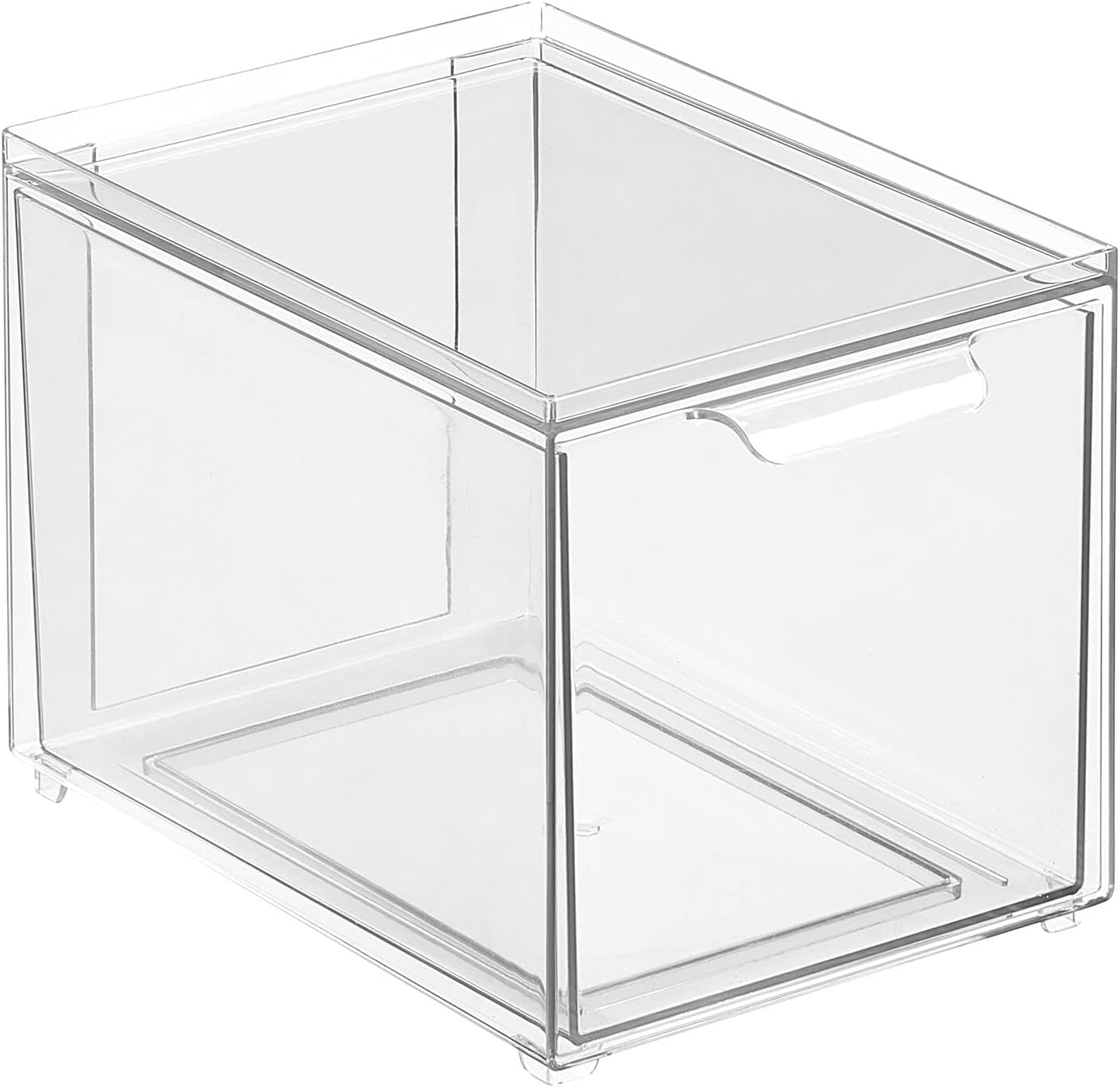 mDesign Contenedor organizador de baño de plástico con cajón extraíble, contenedor de almacenamiento delgado y apilable para accesorios de baño,