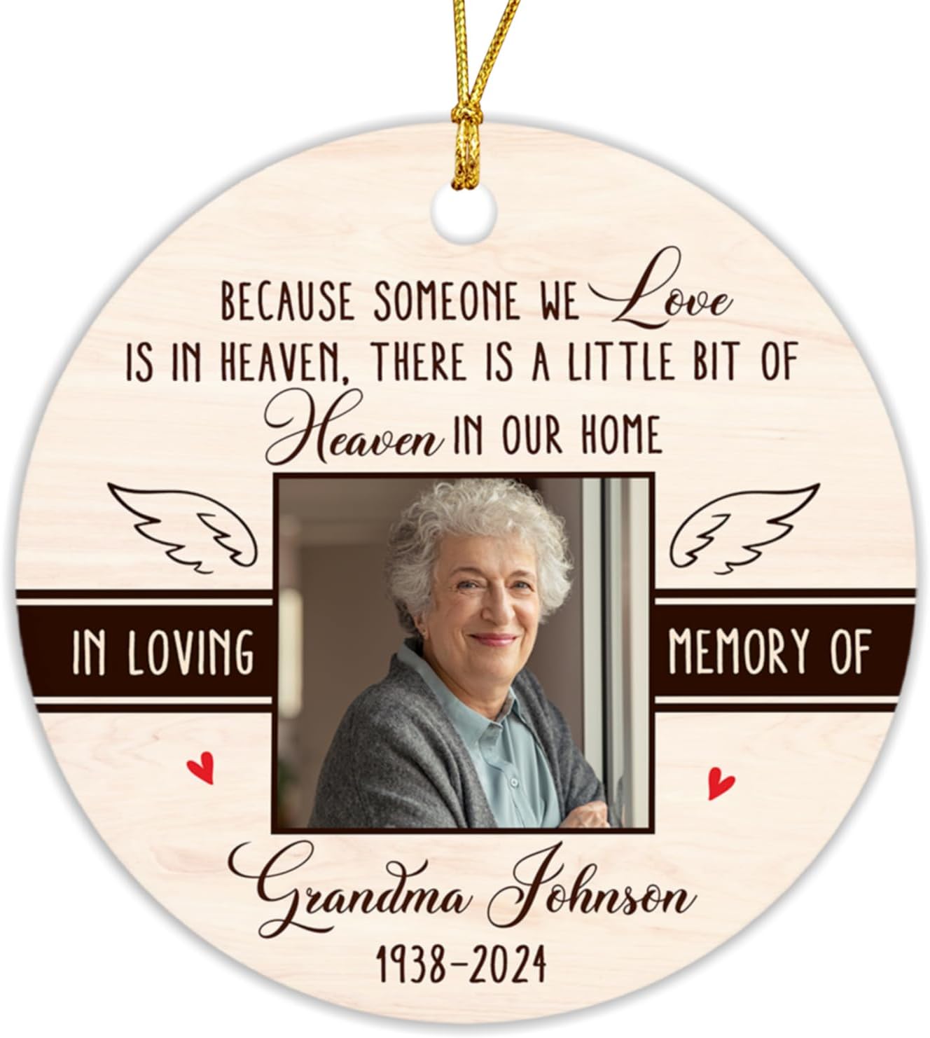 Adorno de Navidad con texto en inglés “There is A Little Bit of Heaven in Our Home”, en memoria amorosa de la foto, abuela, abuelo, adorno