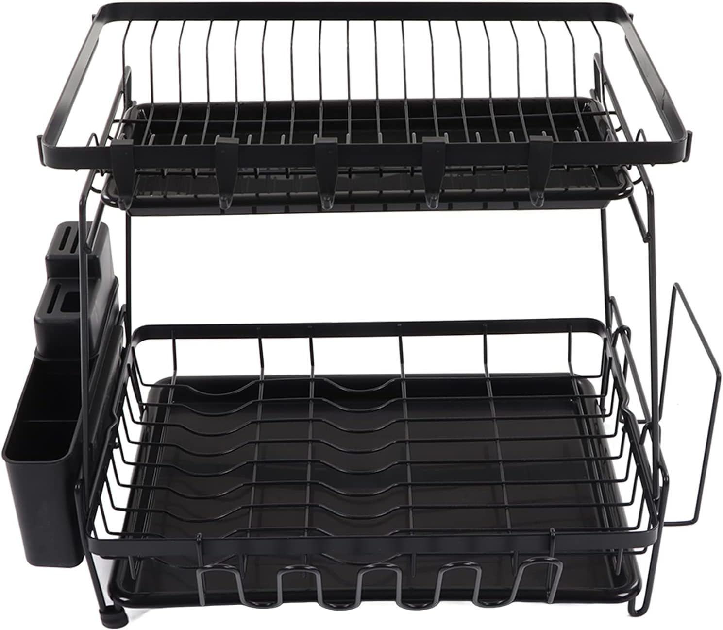 Escurridor de platos de 2 niveles con escurridor, acero al carbono a prueba de óxido, desmontable para organización de encimera de cocina y espacio