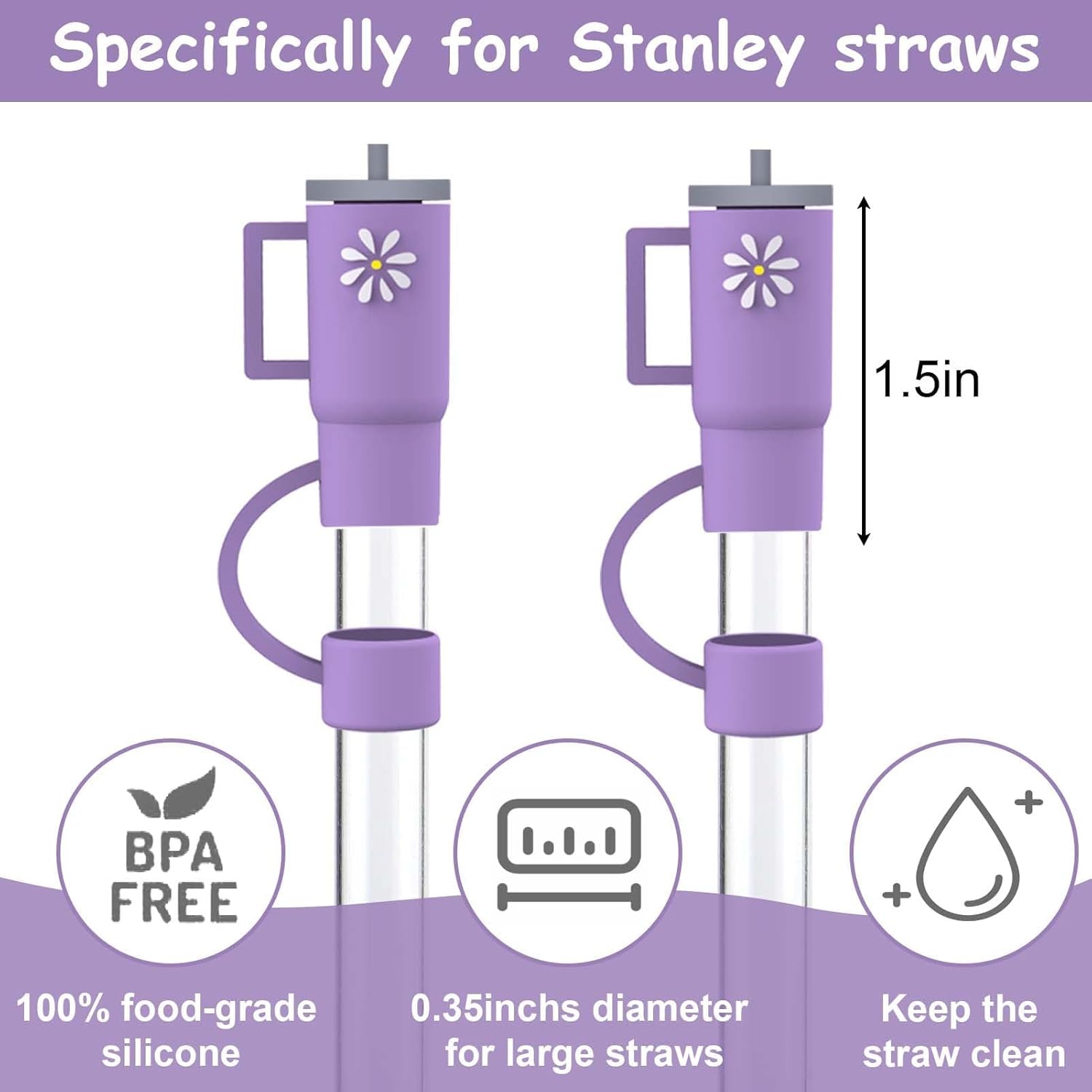 Silicone Straw Covers Cap for Stanley Cup,Silicone Caps for Straws,Silicone Straw Topper Compatible with Stanley Tumbler with Handle,Stanley Straw