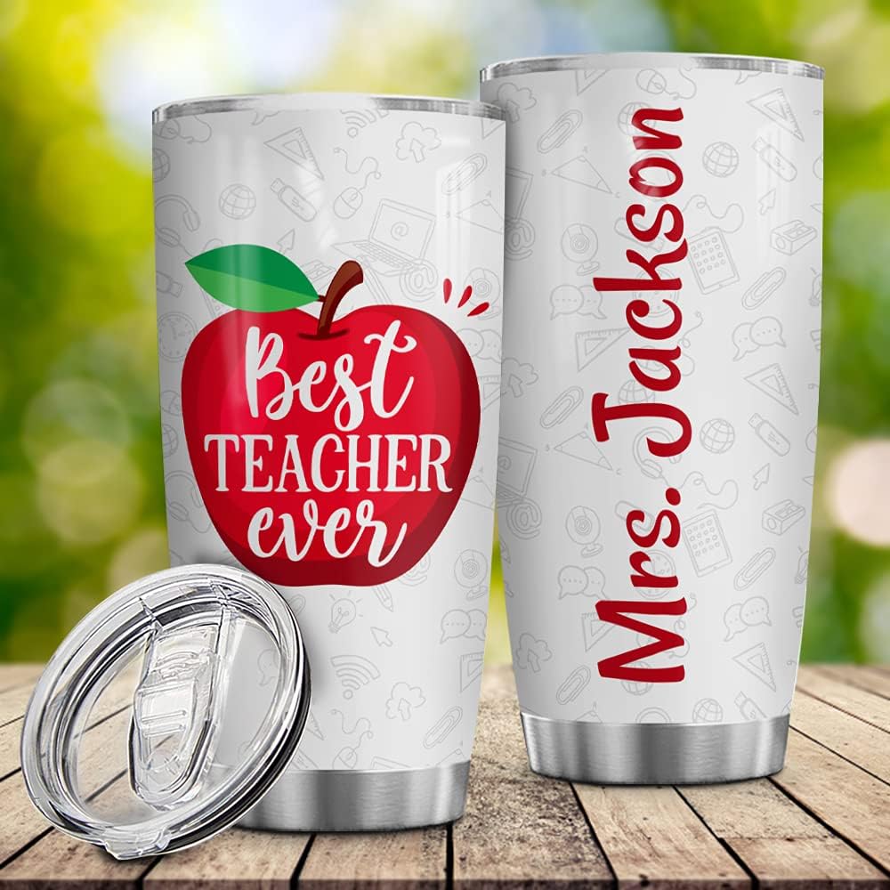 WASSMIN Vaso personalizado para el mejor profesor con tapa, 20 onzas, 30 onzas, nombre personalizado, doble pared, aislamiento al vacío, taza de