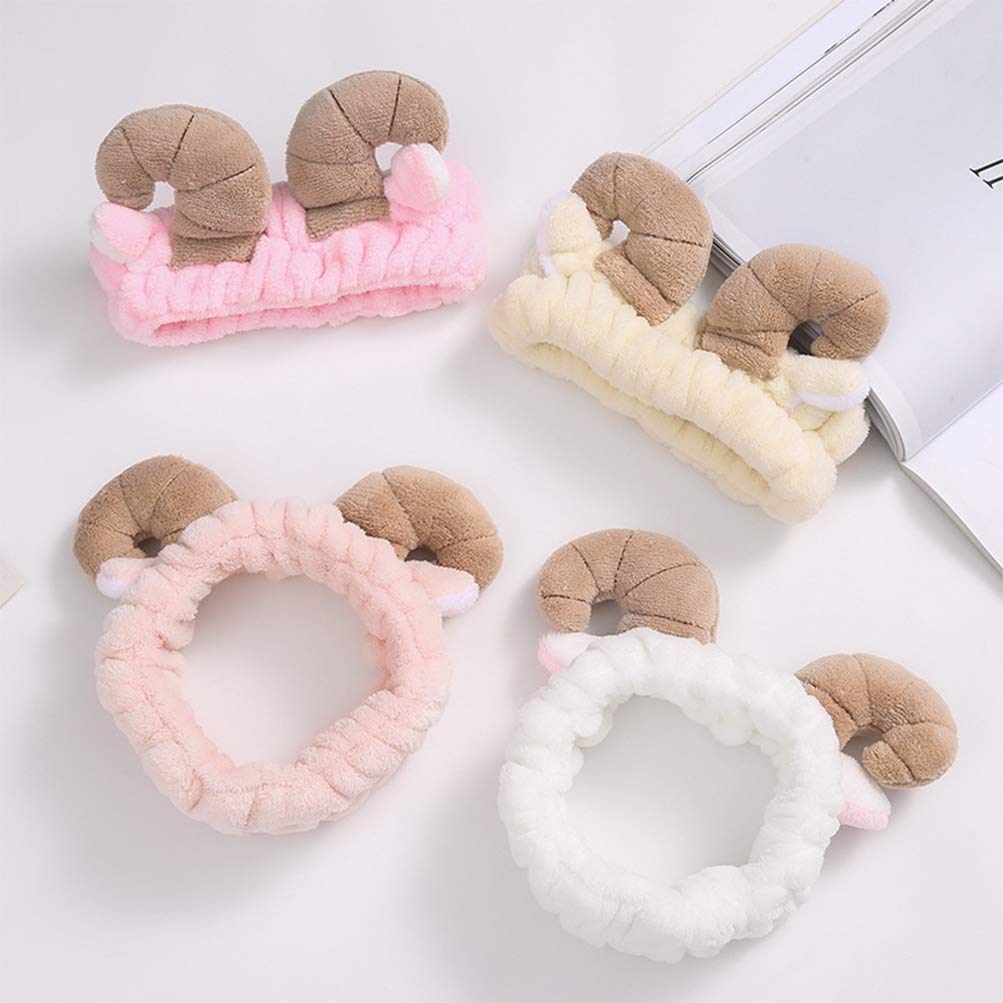 STOBOK Diadema de cuerno de maquillaje de dibujos animados elástica lavado cara banda de pelo cosmético ducha felpa accesorios para el cabello