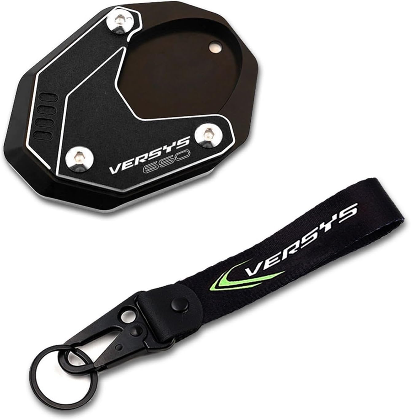 CNC aluminio for Kawasaki Versys650 Versys 650 2010-2022 Motorcycle Kickstand Foot Side Stand Enlarger Pad Keychain (Color  Green-Combo)
