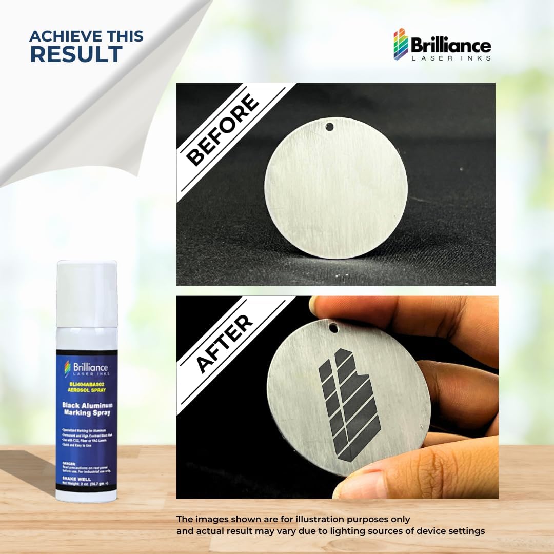 Brilliance Laser Inks Spray de marcado láser de aluminio de 2 onzas, negro, antiobstrucciones, aerosol permanente de grabado de metal, compatible