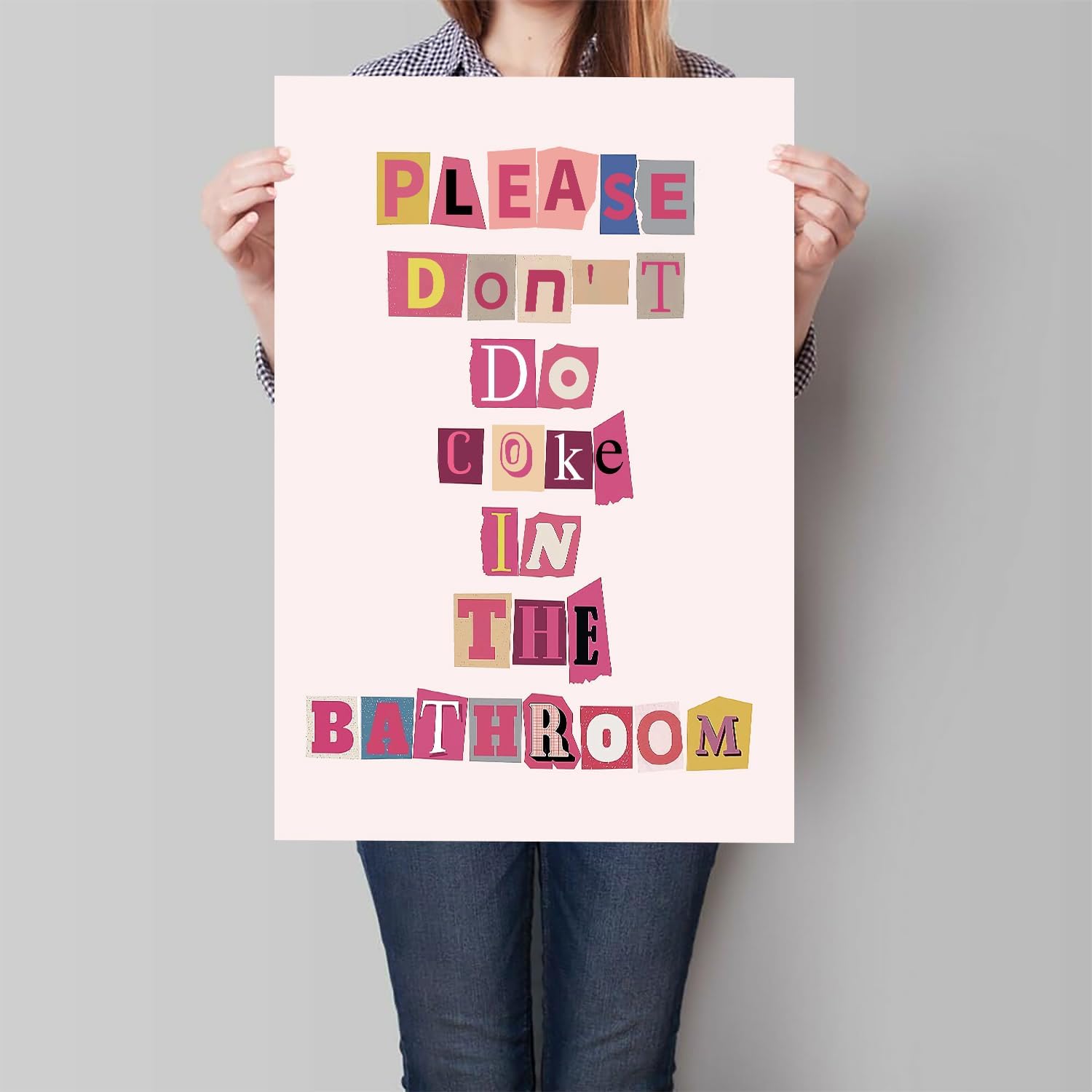 Póster de citas de refranes de baño de moda, texto colorido con texto en inglés Please Dont Do Coke In The Bath, impresiones artísticas de pared de