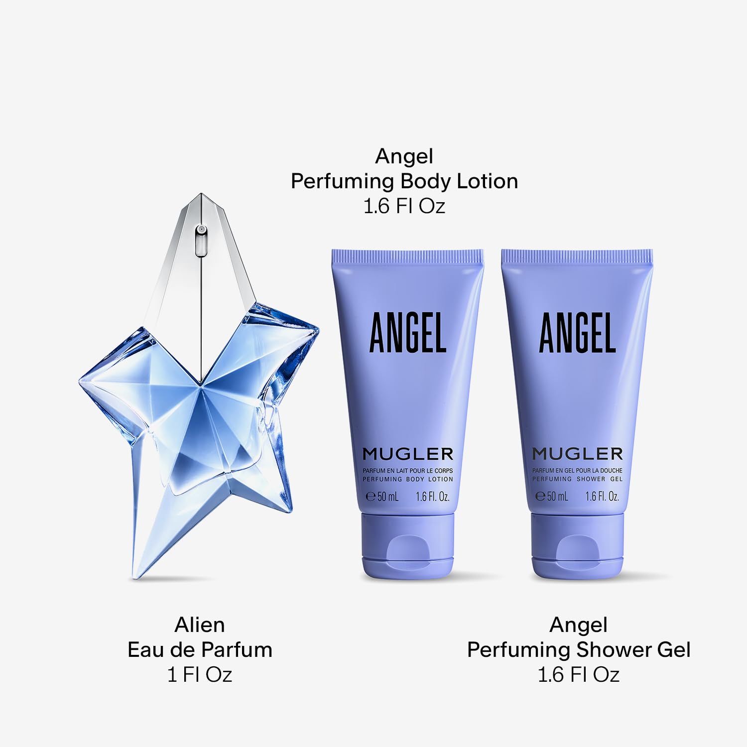 MUGLER Angel – Eau de Parfum – Set de regalo de perfume para mujer – Ambery & Woody – Con bergamota, praliné y pachulí – Fragancia de larga duración