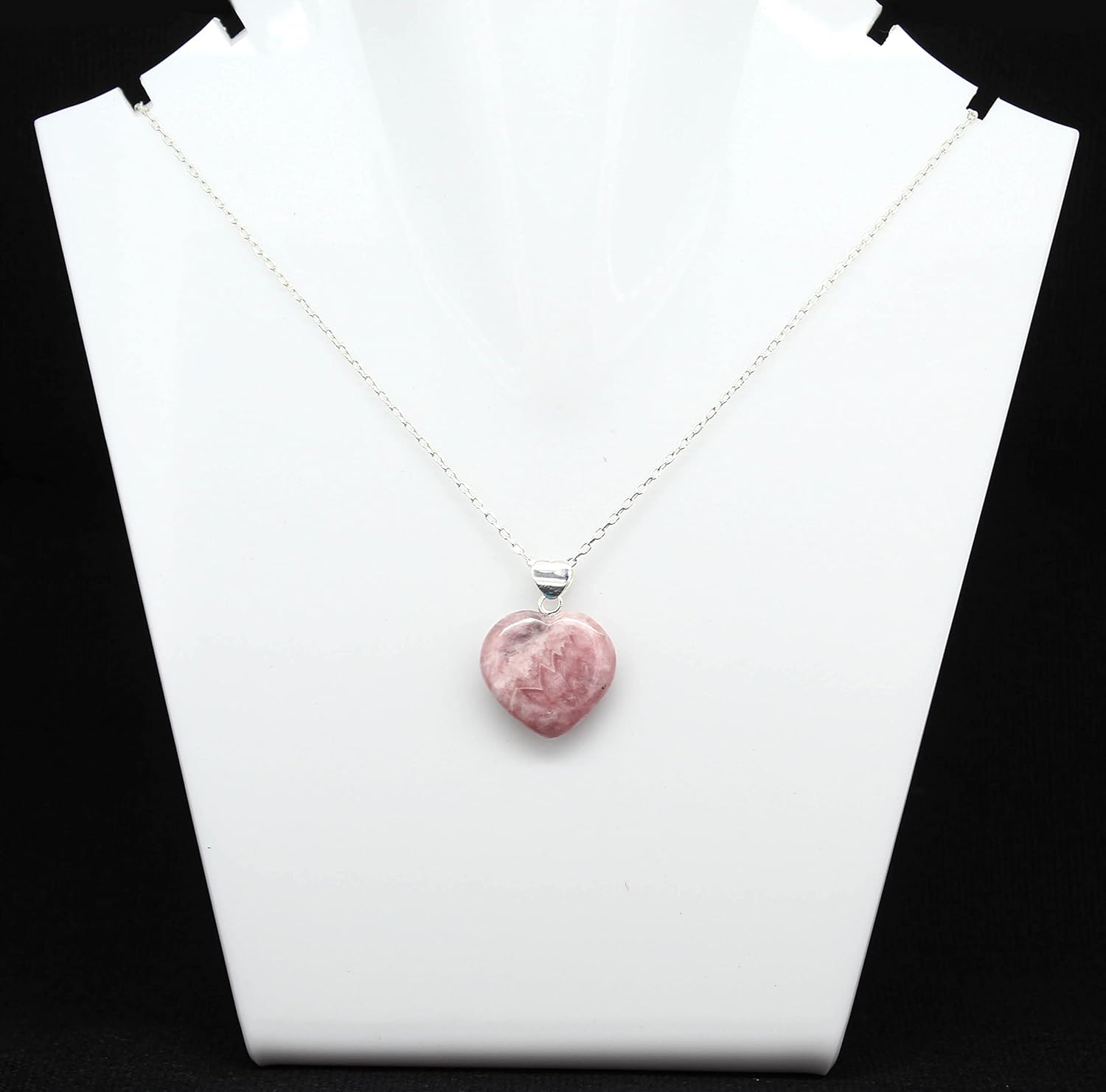 Heart Pendant Necklace, Natural Rhodochrosite Necklace, Pink Heart Necklace, Rhodochrosite Jewelry, Everyday Wear, 925 Silver 16+2 inch Adjustable