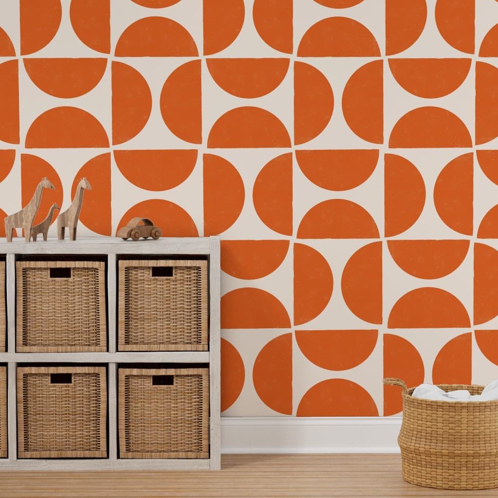 Spoonflower Papel tapiz autoadhesivo de 3 x 2 pies – formas retro geométricas a gran escala MCM minimalismo personalizado extraíble