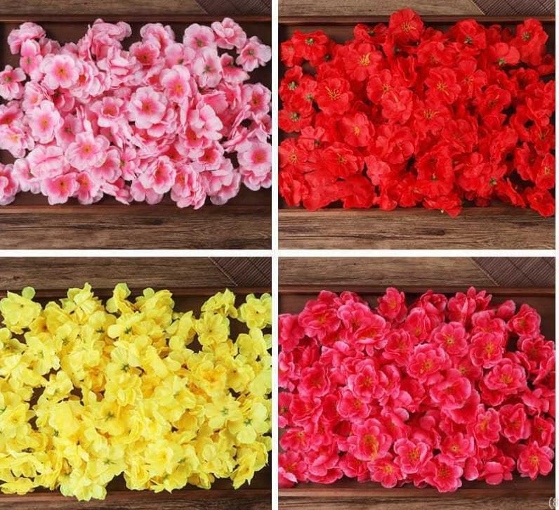 100 cabezas de flores de cerezo artificiales de seda para primavera, flor de ciruelo falso, relleno de jarrón, ramilletes para decoración de boda,