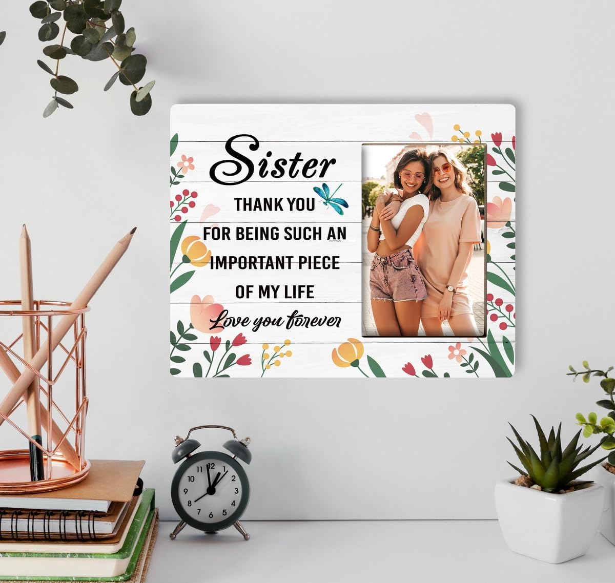 Regalo para hermana, letrero de madera con marco de imagen, marco de fotos de madera, decoración de arte, regalo de cumpleaños para hermana, regalo