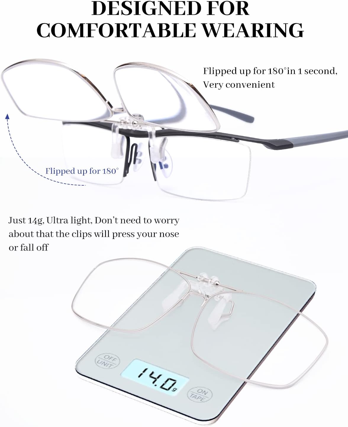 LUFF Lentes de lectura con clip anti-azul que pueden voltear para mujereshombres