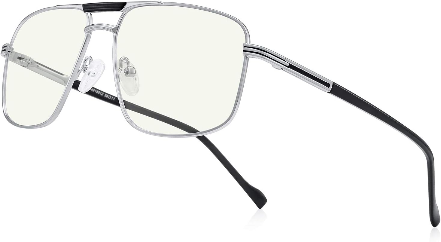 RB.Pilot Gafas de lectura para hombre, cuadrado, doble puente, bloqueo de luz azul, para lectura de computadora