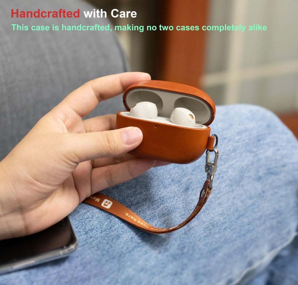 LOPIE Funda compatible con WF-1000XM5, hecha a mano, totalmente envuelta en piel curtida vegetal, para auriculares Sony WF1000XM5 (2023), funda
