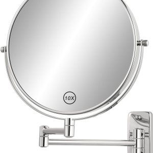 Espejo de aumento de montaje en pared de 8 pulgadas, espejo de maquillaje de doble cara 1X10X, espejo extensible giratorio 360 para baño, cromado Espejo de aumento de montaje en pared de 8 pulgadas, espejo de maquillaje de doble cara 1X10X, espejo extensible giratorio 360 para baño, cromado
