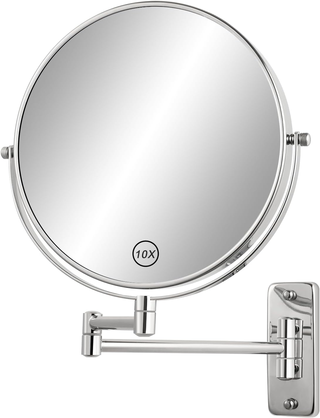 Espejo de aumento de montaje en pared de 8 pulgadas, espejo de maquillaje de doble cara 1X10X, espejo extensible giratorio 360 para baño, cromado