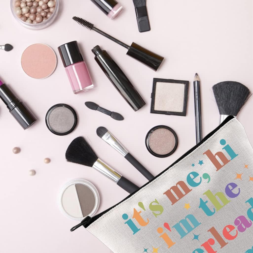TSOTMO Bolsa de maquillaje con cremallera para animadora It’s Me, Hi I’m The Cheerleader It’s Me Bag Cheerleading Teammate Gift, Beige, Animadora