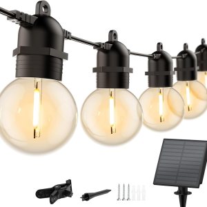 Brightown Tira de luces solares para exteriores de 34 pies LED G40 Pro Globe Patio ahorro de energía con 11 bombillas inastillables, 3 modos de Brightown Tira de luces solares para exteriores de 34 pies LED G40 Pro Globe Patio ahorro de energía con 11 bombillas inastillables, 3 modos de