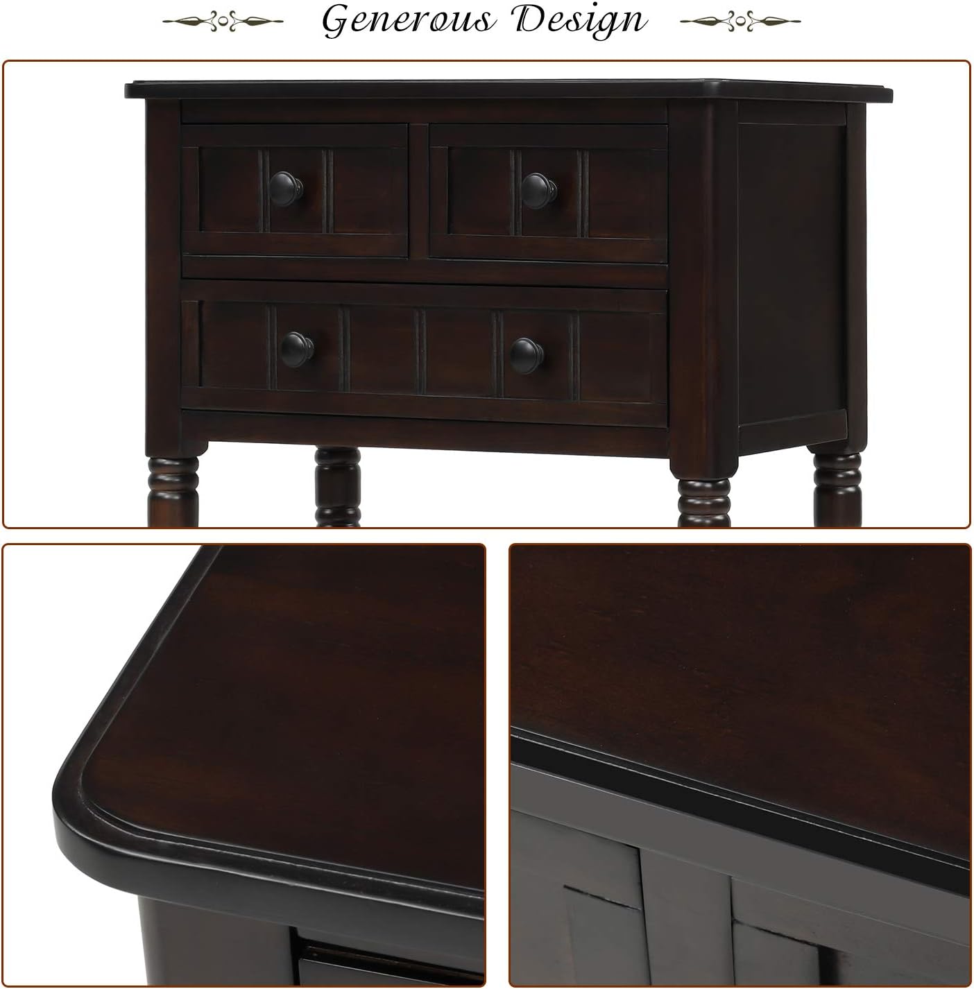 Mesa consola estrecha P PURLOVE – Mesa de sofá delgada con tres cajones de almacenamiento y estante inferior para sala de estar, mesa de sofá fácil