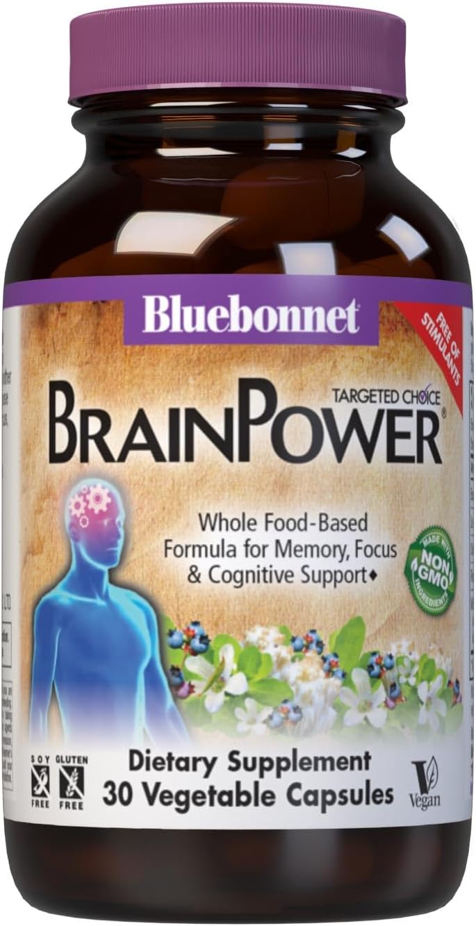 Bluebonnet Nutrition Brain Power – Mezcla nootrópica a base de alimentos integrales – Para la salud cerebral – Bacopa, melena de león, arándano y