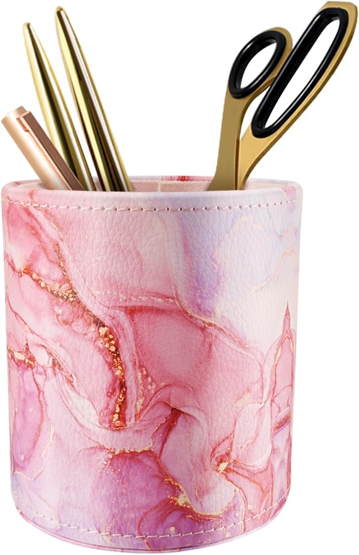 WAVEYU Soporte para bolígrafos para mujeres y niñas, taza de lápices, decoración de escritorio rosa, soporte para brochas de maquillaje, soporte