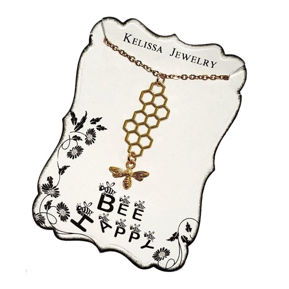 Bee and Honeycomb Necklace in Gold