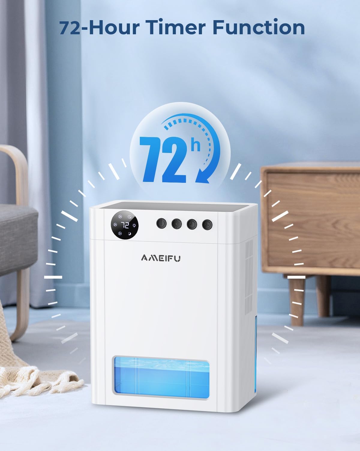 AMEIFU – Deshumidificador de 1100 pies cuadrados para sótano con tanque de agua de 135 onzas, deshumidificador silencioso para baño, dormitorio,