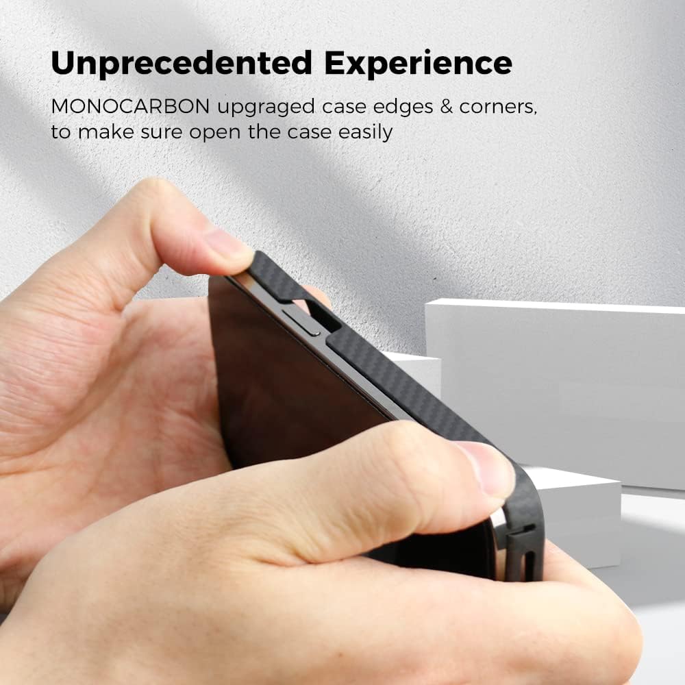 MONOCARBON Funda de fibra de aramida real para iPhone 14 Pro de 6.1 pulgadas, compatible con Magsafe Ultra delgada y ligera, antiarañazos, aramida