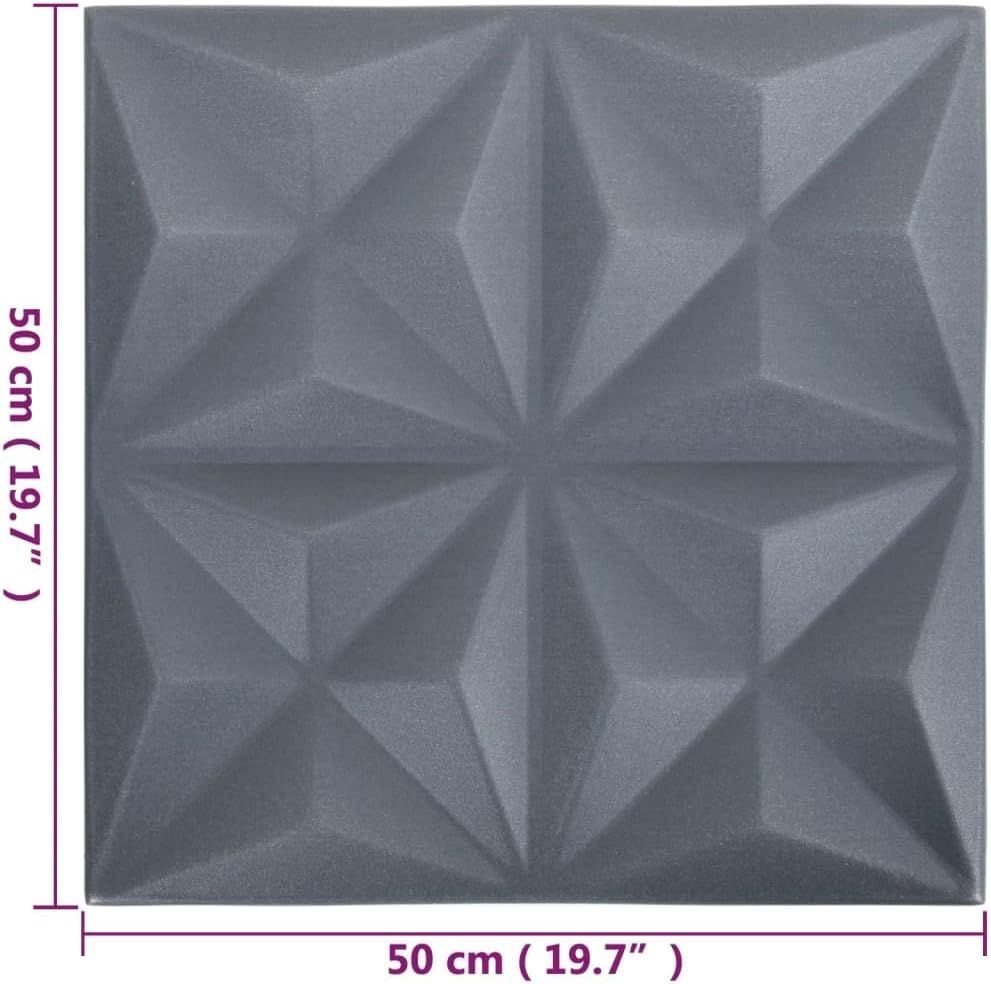 CHARMMA 3D Wall Panels 12 pcs 19.7″x19.7″ Origami Gray 32.3 ft-3504