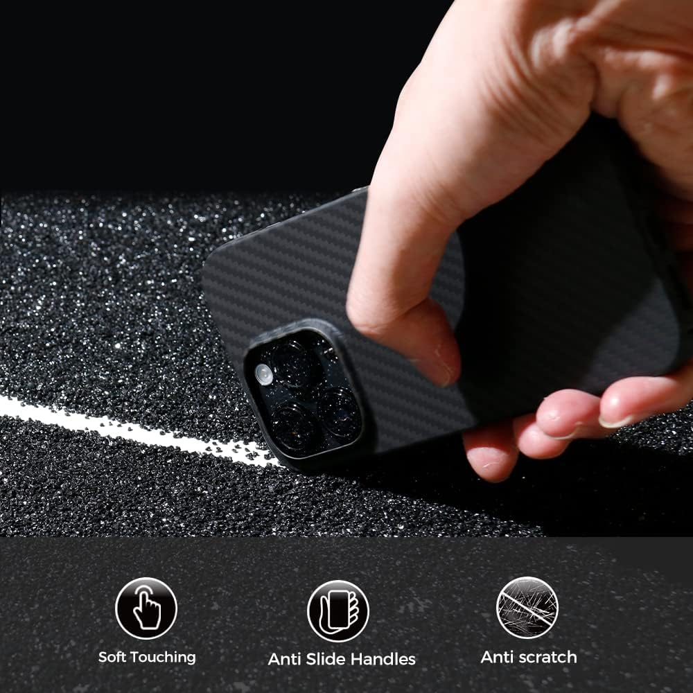 MONOCARBON Funda de fibra de aramida real para iPhone 14 Pro de 6.1 pulgadas, compatible con Magsafe Ultra delgada y ligera, antiarañazos, aramida