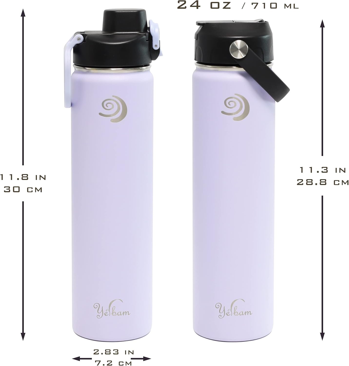 Botella de agua aislada de acero inoxidable de 24 onzas, tapa de pico abierta de un solo toque y tapa de popote cubierta, correa de paracaídas de