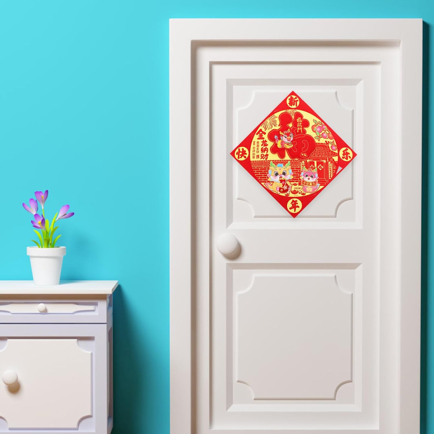 BESTOYARD Pegatinas de Año Nuevo Chino Bendición Puerta Adhesivo 4pcs Fu Carácter Pared Pegatina Festival de Primavera Adhesivos Calcomanía 2024 Año