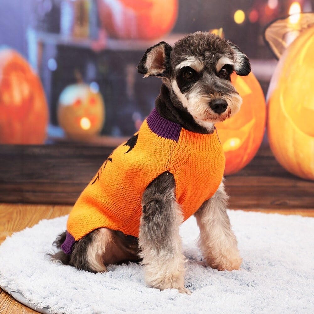 Suéter de Halloween para perros cuello alto, de punto, cálido disfraz de murciélago para cachorro, suéter de invierno para truco o trato, ropa para