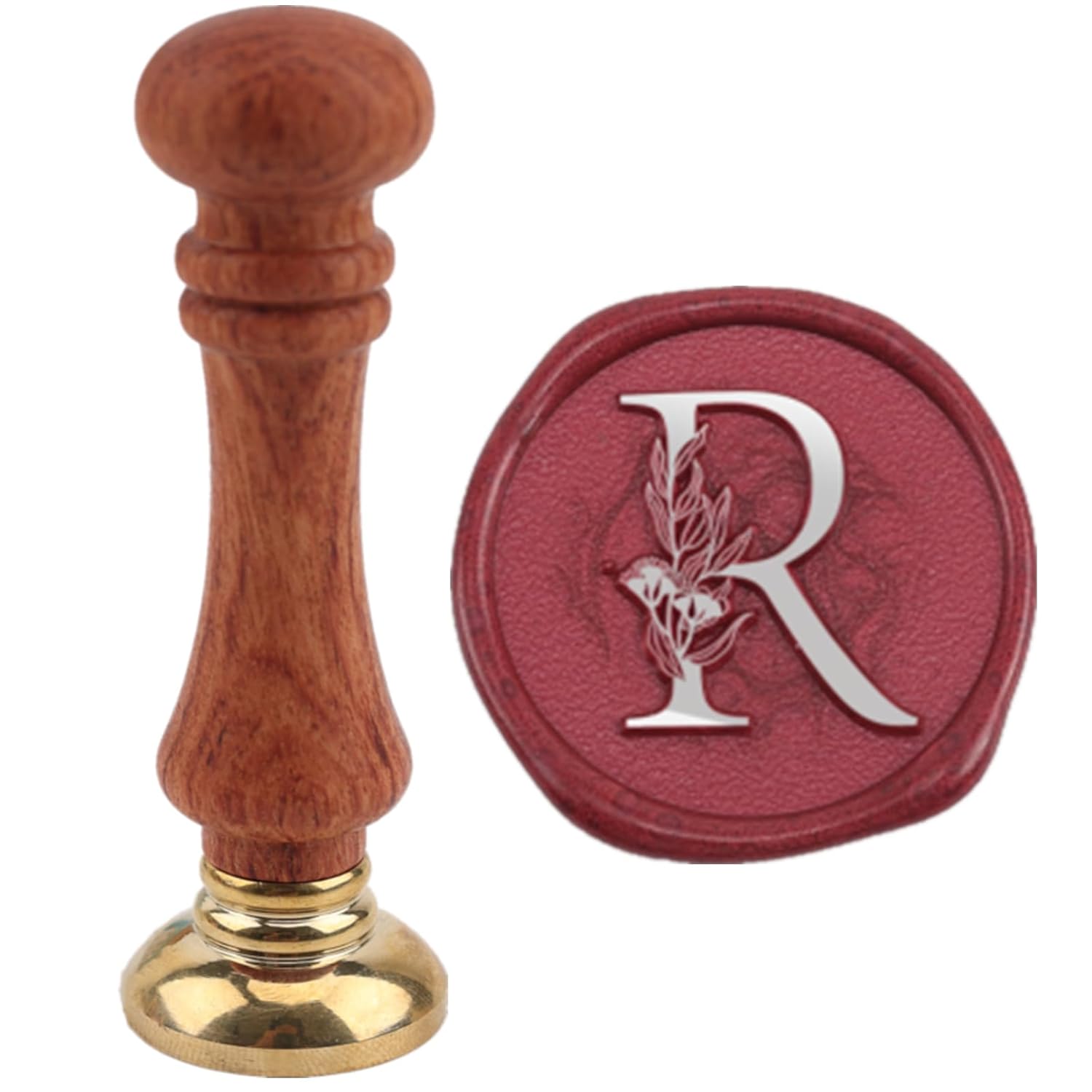 ONWINPOR – Sello de cera del alfabeto R, juego de sellos de cera de hojas de eucalipto con letra R para invitación de boda, sobre y tarjeta de