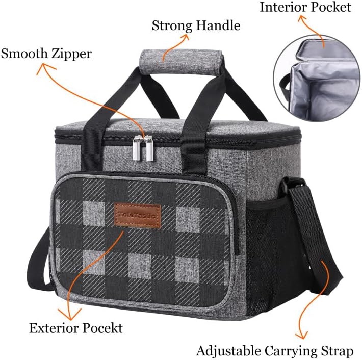 Lonchera reutilizable aislada para mujereshombres, bolsa de almuerzo a prueba de fugas con correa ajustable para el hombro, bolsillo frontal con